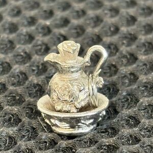 Vintage Avon Silver Tone Rose Pitcher & Basin Pendant